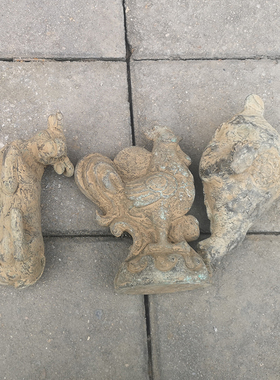 古玩铜器收藏仿古做旧纯铜公鸡牛金蟾摆件影视道具出土老物件