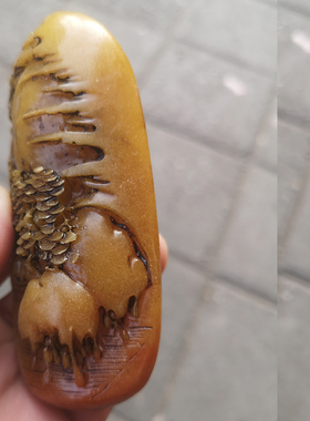 仿天然芙蓉石老挝田黄石松树下垂钓摆件山水风景家具摆设手把件