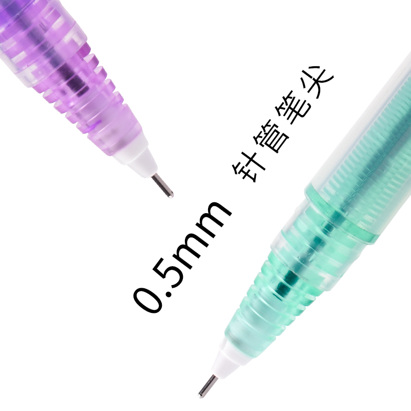 白雪直液式走珠笔彩色中性笔速干墨水学生用黑色红蓝绿紫0.5mm水性笔直流套装做笔记用手账针管型碳素签字笔-图1