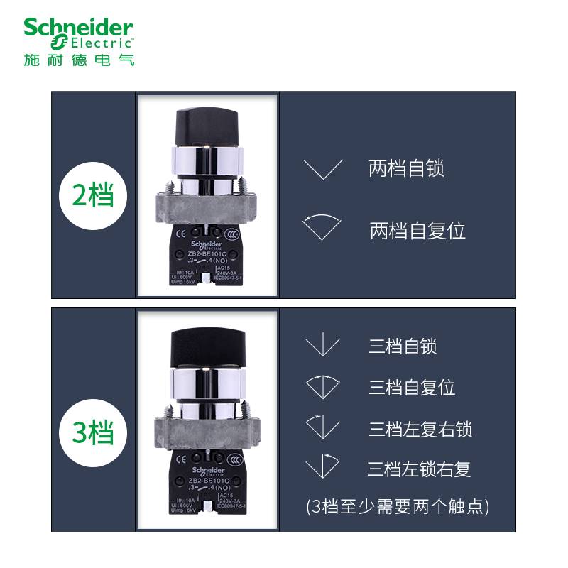 施耐德选择开关XB2BD21C两位3档2档旋钮转换开关XB2BD33C自锁常开 - 图1