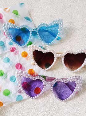 2025欧美大框爱心镶珍珠太阳镜女