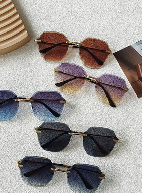 金属无框切边时尚太阳镜欧美跨境