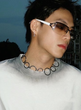 酷男孩水银色无框复古Y2K街拍墨镜镶钻小红书网红同款太阳眼镜潮