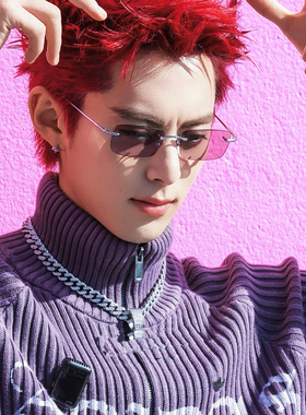 设计感小众无框窄方形紫蓝色墨镜高级感轻奢风金属镶钻太阳眼镜潮