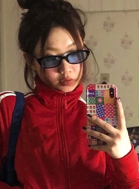 怎么拍都好看欧美情调小窄框蓝色太阳镜透明黄镜片黑墨镜个性嘻哈