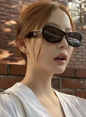 酷小子复古茶色休闲墨镜小脸欧美椭圆窄框有色太阳眼镜男女高级感