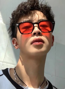 小方框帅气个性张扬拍照墨镜蓝色男士开车夜视红蓝防紫外线太阳镜