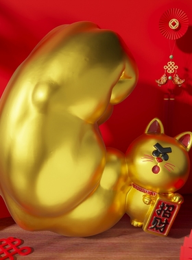 2025新款大力招财猫办公室桌面八方来财装饰摆件新家客厅玄关摆设