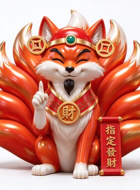 指定发财九尾狐招财摆件红狐仙桌面装饰办公室工位吉祥物创意礼品