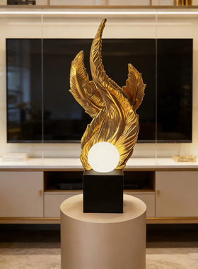 现代轻奢羽毛装饰落地灯摆件
