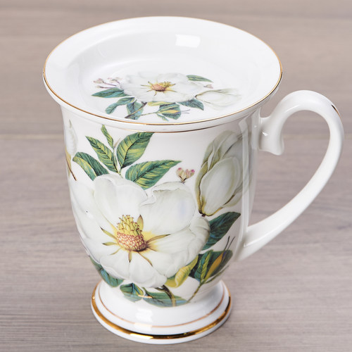 陶瓷杯子情侣早餐杯咖啡杯骨瓷牛奶水杯马克杯带盖喝水花茶杯 - 图0