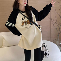 Pregnant Woman Autumn Winter Clothing Plus Suede Undershirt Loose Korean version Fashion Thickened Long-sleeved T-shirt In long sleeves T-shirt