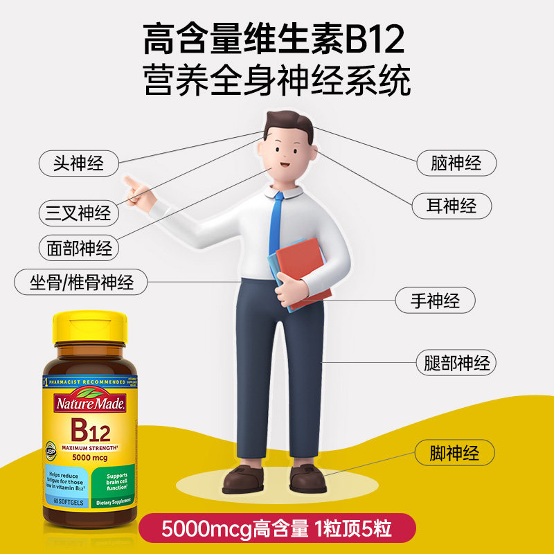 NatureMade天维美维生素B12软胶囊5000mcg进口甲钴胺b族营养神经,淘宝优惠券,粉丝福利购,淘宝优惠卷