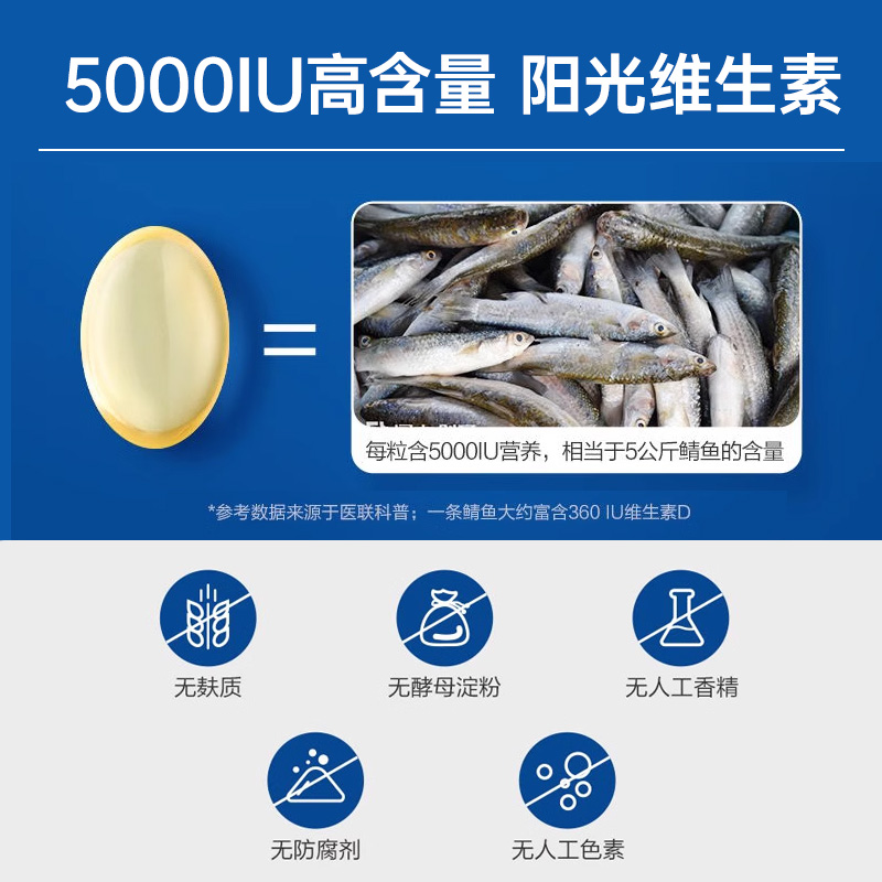 美国NatureMade阳光vd活性维生素d3进口vd3成人女性5000iu软胶囊