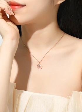 森系贝母樱花项链女925纯银ins风玫瑰金花朵锁骨链小清新双层吊坠