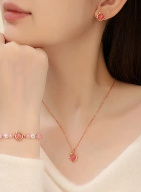 原创桃运萌蛇项链女纯银国潮新中式蛇年小清新设计感猫眼石毛衣链