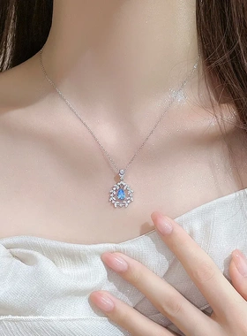 麦穗环灵动水滴项链女925纯银韩版时尚轻奢高级感微镶锆石吊坠