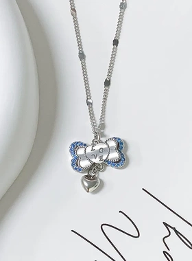 925纯银糖果蝴蝶结项链女夏季韩版小清新心形love锁骨链跨境热销