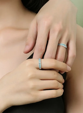 青花瓷情侣戒指925纯银夏季新款几何国风新中式对戒开口指环