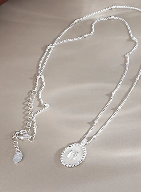 s925纯银复古H椭圆牌项链女小众设计高级感欧美法式轻奢风锁骨链