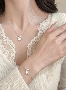 原创月牙玫瑰花手链女925纯银法式复古ins风白贝母手饰轻奢高级感