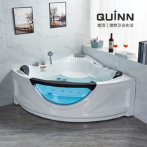 Quein upscale home adult fan-shaped large glass massage bathtub couple Biathlon Spice Bath triangular tub