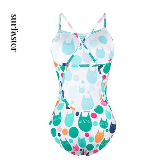 速浪|RS旗舰莱卡系列|RS19波点猫|无胸垫|女士泳衣竞速