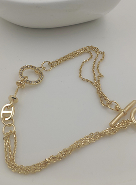 保色14K包金手链diy饰品配件微镶圆锆石挂链19.5厘米成品链脚链