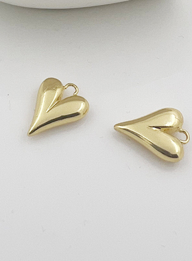 新款保色14K包金实心桃心吊坠diy 饰品配件铜镀厚真金大爱心吊坠