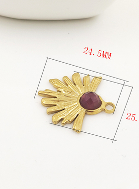 14K包金微镶紫金石吊坠镀金镶嵌diy饰品配件保色钢镀真金项链吊坠