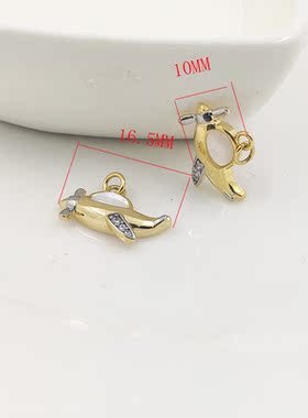 微镶锆石飞机吊坠14K包金项链坠DIY饰品配件保色铜镀真金挂坠