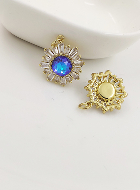 保色紫水晶吊坠diy项链坠铜镀厚真金挂坠新款太阳花耳坠饰品配件