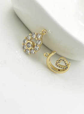 保色18K包金水滴锆石吊坠diy 饰品配件铜镀真金月亮吊坠爱心挂坠