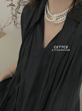 CETTCE 现货 Emili 新款多层错位淡水巴洛克珍珠银项链合集