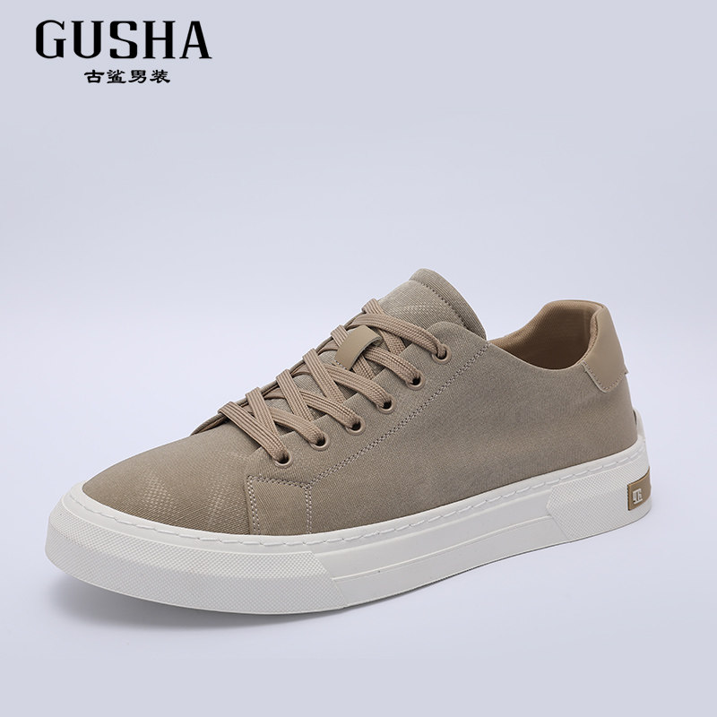 古鲨杏色板鞋男商务时尚百搭简约纯色系带布鞋休闲鞋2026春装新款,淘宝优惠券,粉丝福利购,淘宝优惠卷