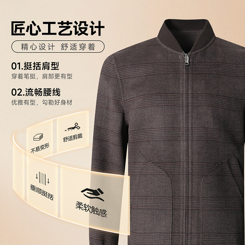 【含绵羊毛】梦特娇男士毛呢夹克冬季商务中年时尚外套保暖M,淘宝优惠券,粉丝福利购,淘宝优惠卷