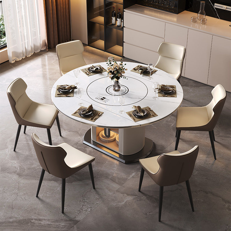 2025新款岩板餐桌家用现代简约多功能带电磁炉转盘一体小户型饭桌,淘宝优惠券,粉丝福利购,淘宝优惠卷