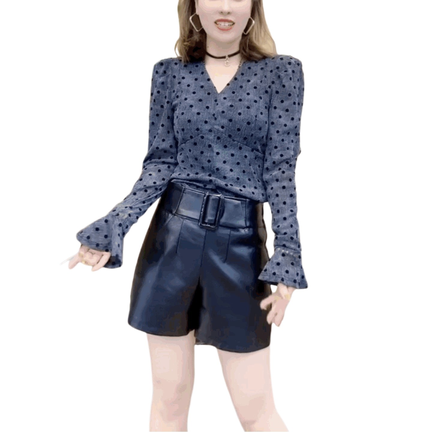 高级感蕾丝网纱打底衫设计感波点长袖T恤女修身喇叭袖收腰V领上衣,淘宝优惠券,粉丝福利购,淘宝优惠卷