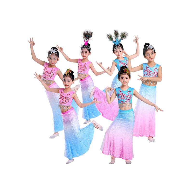 傣族儿童演出服装女孔雀舞纱纱裙 荷香艺梦民族服装/舞台装