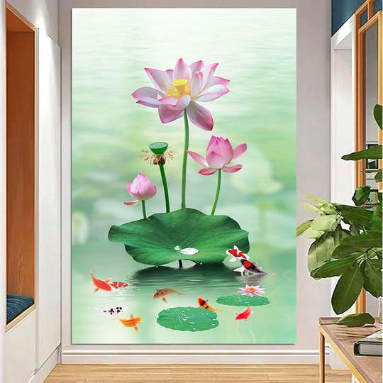 净秽荷花图白莲图卫生间浴室厨房厕所招财去秽装饰画九鲤鱼自贴画