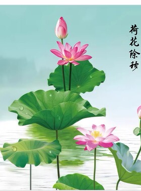 荷花图卫生间贴画莲花画装饰厕所