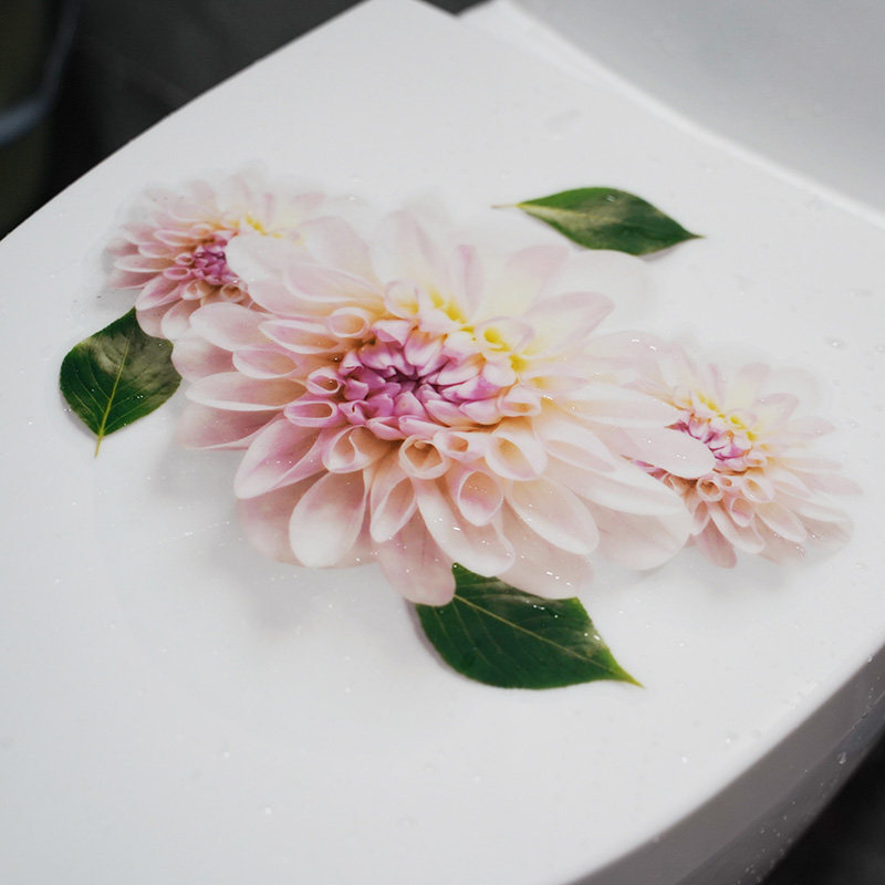 厕所瓷砖贴画粉紫色菊花马桶贴纸创意浴室卫生间墙体装饰防水贴画