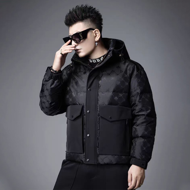 欧货高品质羽绒服男2025新款冬季潮男装保暖提花内里连帽男士外套 - 图3