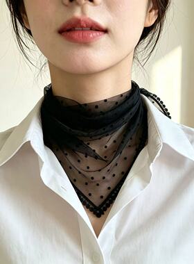 法式蕾丝三角巾女2026新款夏季薄款防晒围巾女款蕾丝围脖女