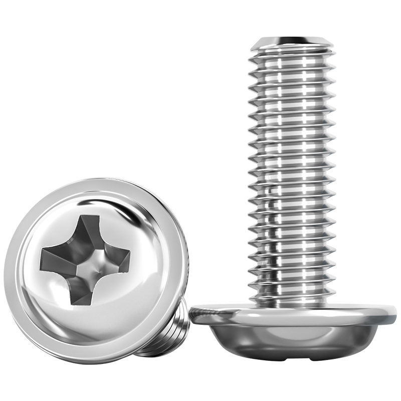 304不锈钢圆头带垫螺丝钉栓盘头十字槽带介半M2.5M3M4M5M6 DIN967 - 图3