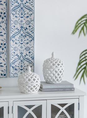 白色镂空瓷花瓶储物罐新中式桌面