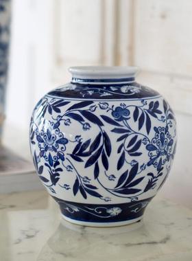 美国客厅玄关青花瓷新中式储物罐
