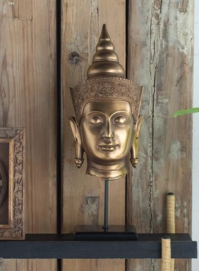 东南亚金色佛头新中式禅意装饰