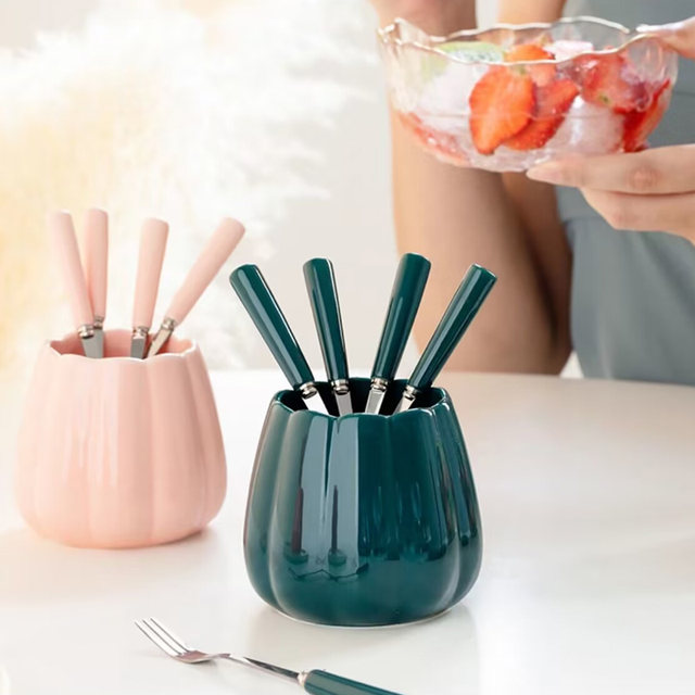 Fruit fork storage jar ceramic tableware