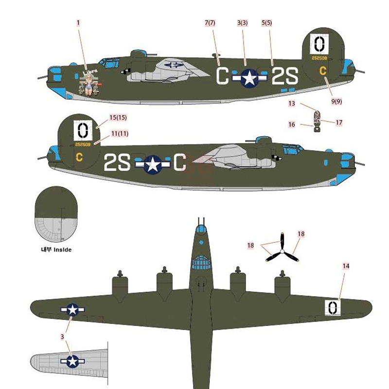 3G模型 爱德美拼装飞机 12584 美国解放者B-24H轰炸机 1/72 - 图2